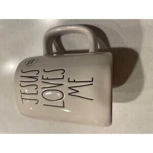 NEW Rae Dunn Jesus Loves Me Double Sided Mug With 3D Cross Christian Faith Pray